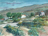 Landschap tenerife, Aquarel, 47x63cm