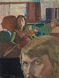 Zelfportret met gezin, Olieverf, 40x30cm, 1973