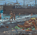 Zwart strand, San Juan, Olieverf, 13x13.7cm