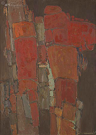 Abstracte weergave in olieverf van de rotsen in Bretagne